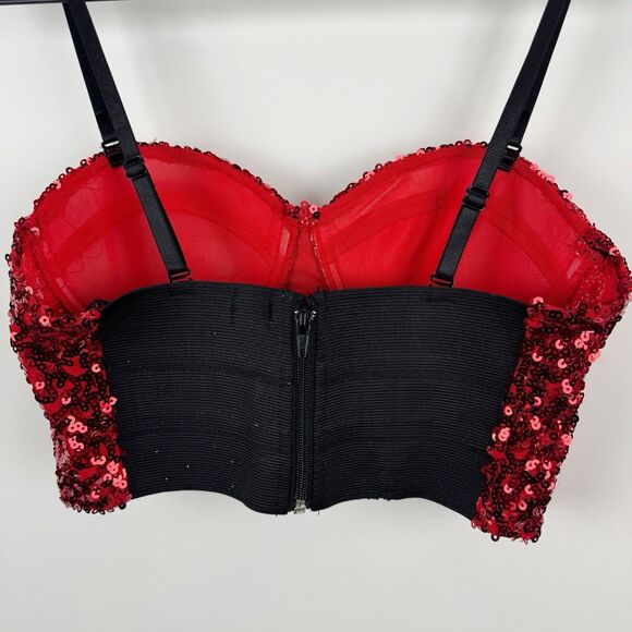 WET SEAL Red Sequins Women's Camisole Bustier Party Holiday Crop Top Large - Picture 8 of 14